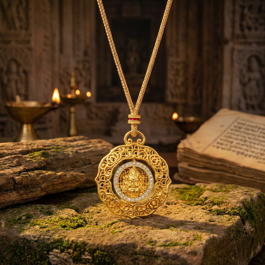 Gold, gold-encased silver, hand-carved ceiling, inlaid chain, flexible and rotatable Buddha statue jewelry for women, short style, simple and fashionable