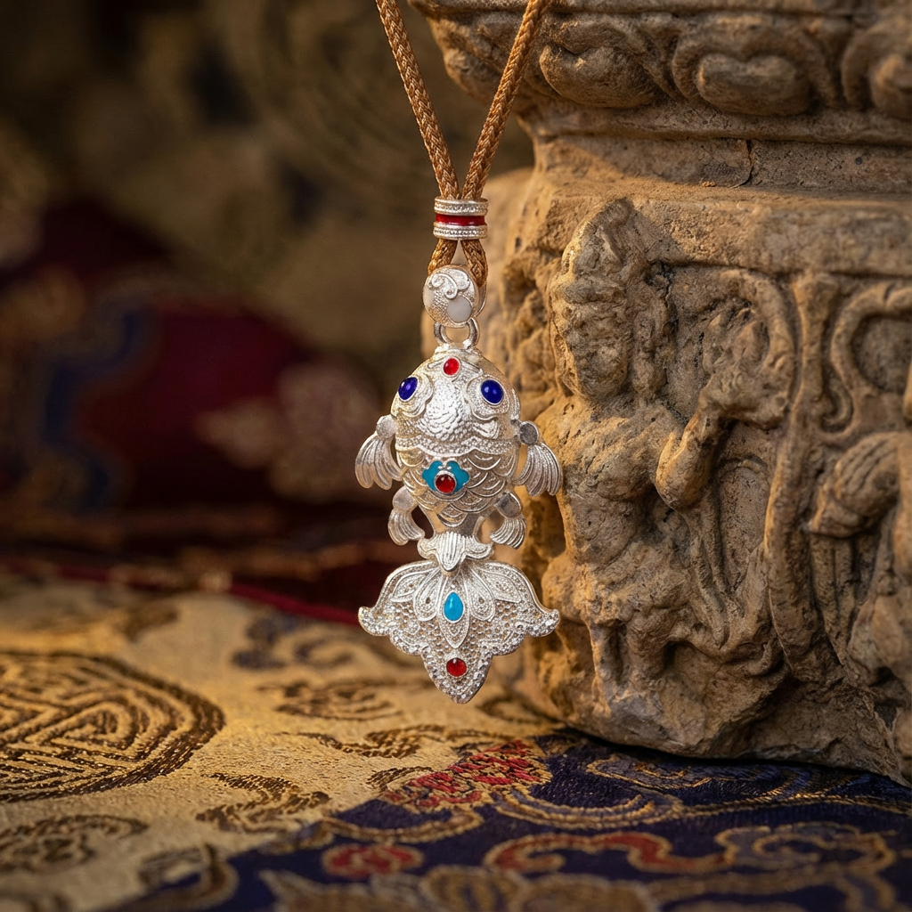 999 silver hand-engraved, hollowed-out three-dimensional carving, fish-shaped pendant jewelry, silver accessory, retro style