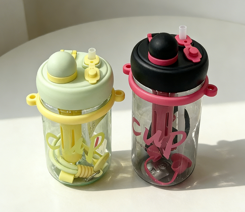 Simple double-drinking straw cup, cross-border Southeast Asia and South America supermarket plastic travel cup, outdoor water bottle, student gift water cup, pp cup, gift cup wholesale Item Picture