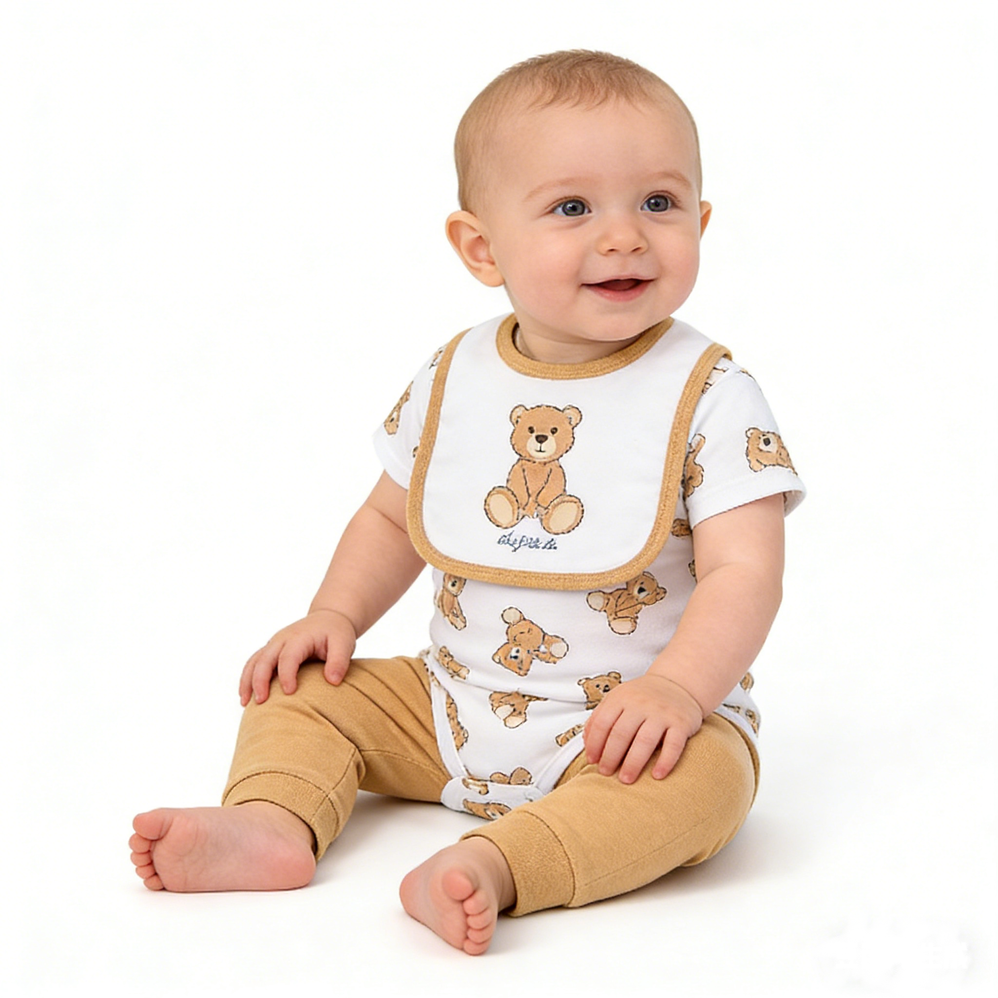 Hudson Baby 100% Cotton Baby Outfit Set, 3-Piece (Bodysuit +产品图