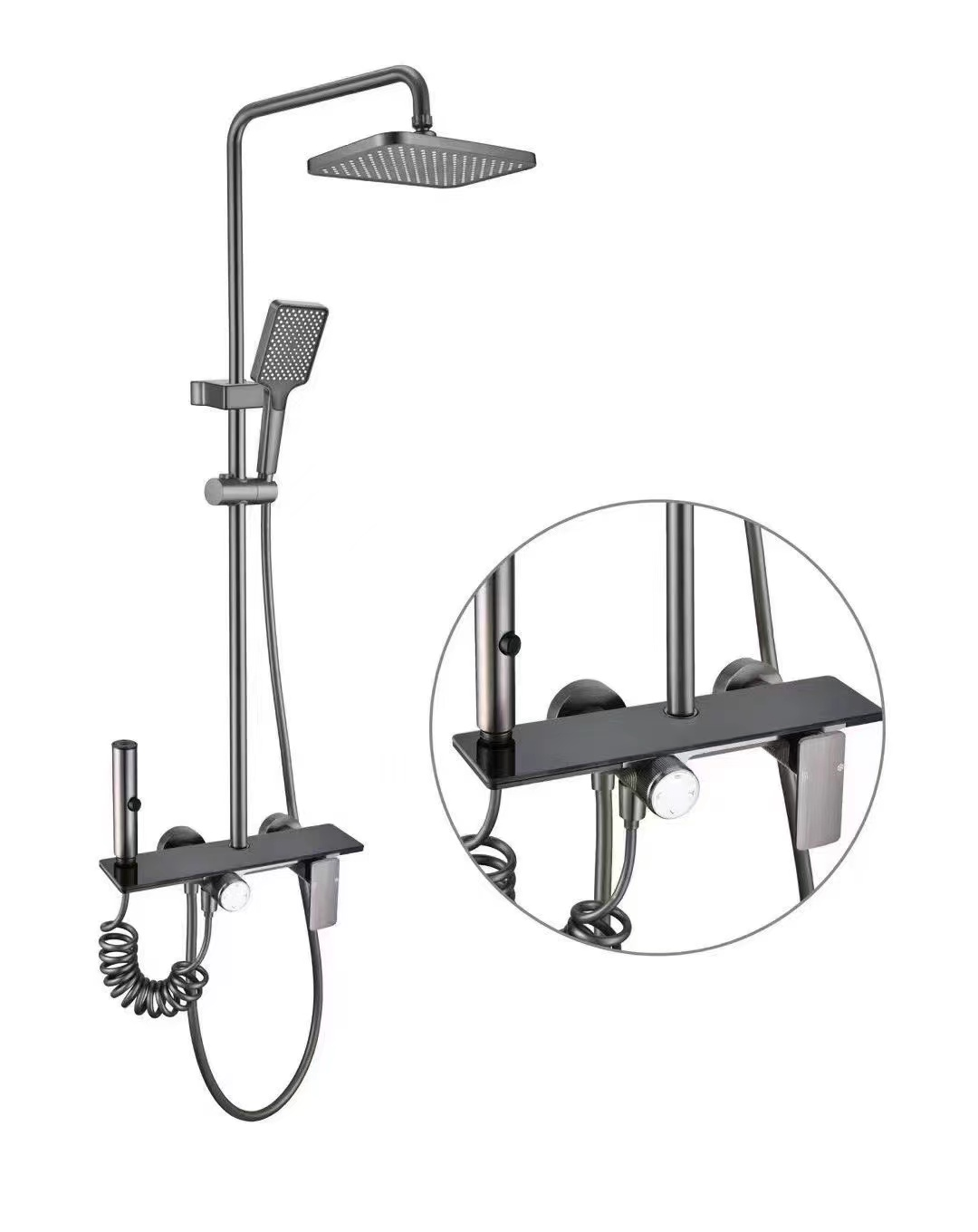 Holy, simple and high-end hotel constant-temperature shower head set, hot and cold pressurized nozzle, shower head, bathroom four-speed shift, space aluminum