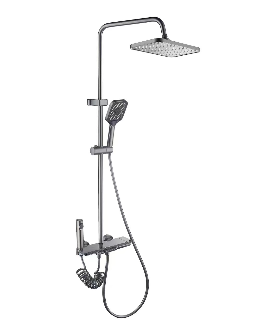 Holy Foreign Trade household gun gray shower head set, hotel bathroom shower head, ambient light shower head complete set, complete set of button style