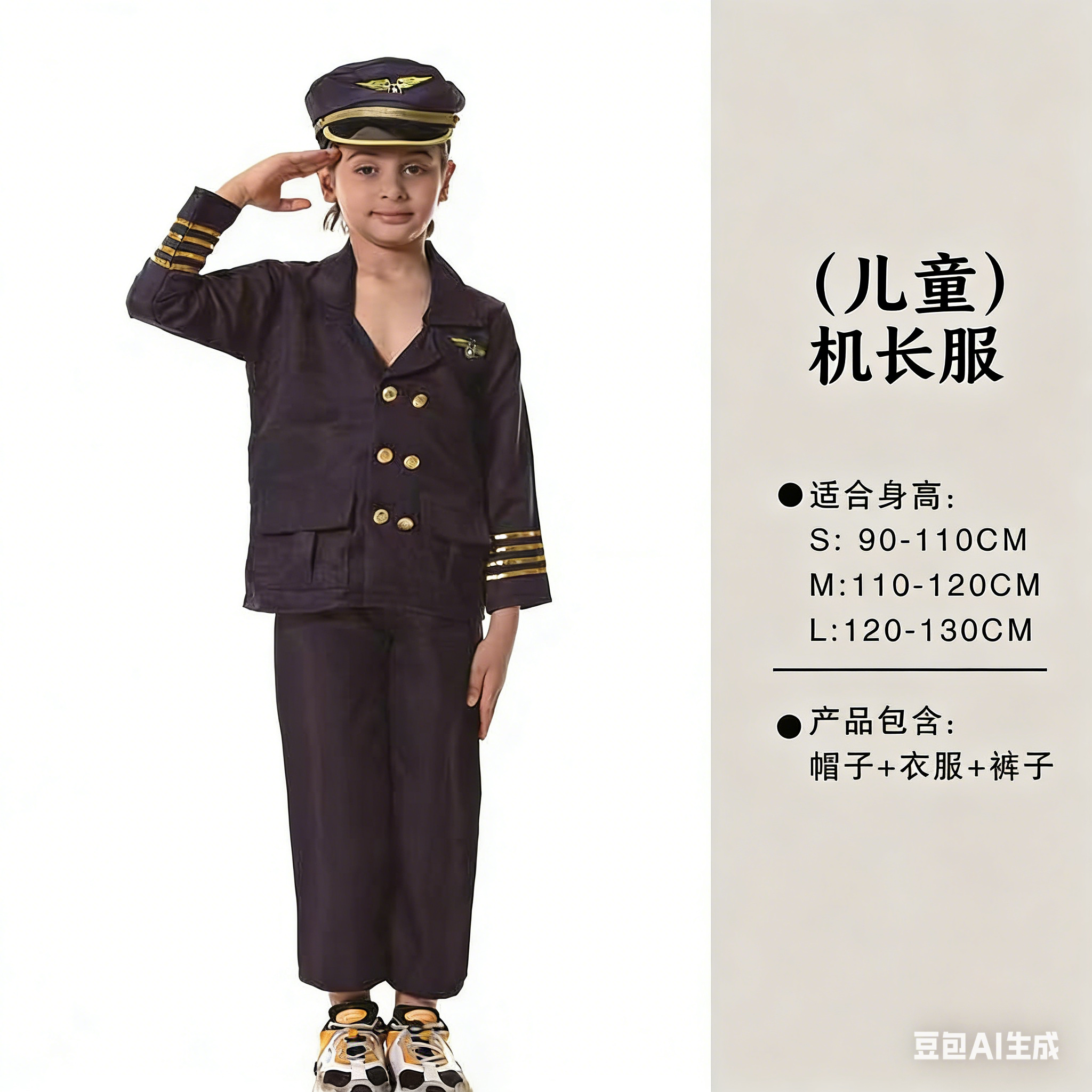 儿童机长服万圣节演出服装幼儿警察制服儿童表演服面料舒适
