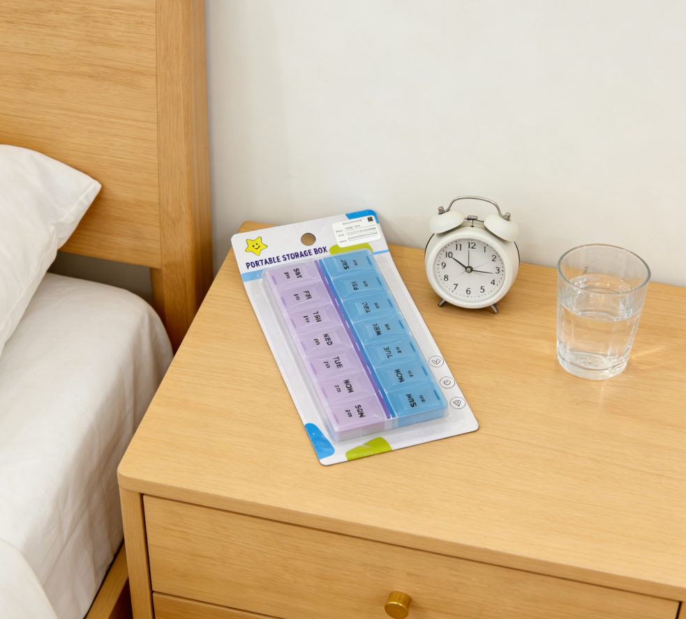 双排分装随身小药盒 七天一周便携大容量药盒 14格开盖药品收纳盒收纳盒