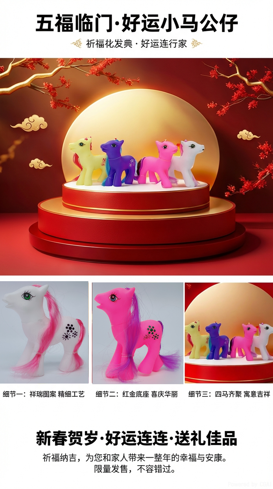 Mascota del año del caballo arco iris caballo bondadoso cry cry caballo juguete de peluche coche pastel decorativo hogar juguetes caja ciega colgante regalo pic 1