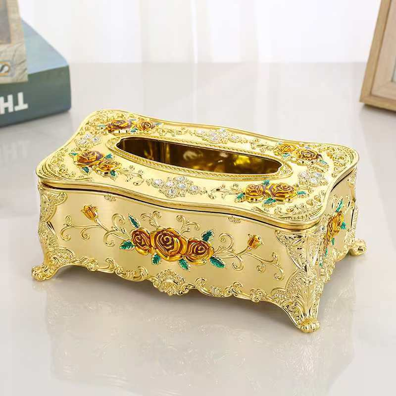 黑色金色花纹装饰纸巾盒抽纸盒卫生纸巾架家用创意简约实用