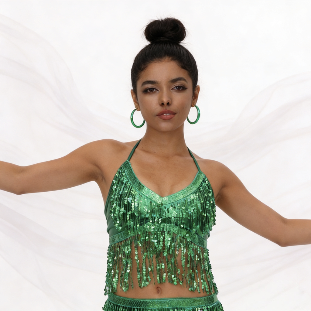 女士亮片流苏短款上衣性感挂脖露背流苏吊带派对夜店舞台狂欢音乐节穿搭Y2K复古风火辣性感支持定制加工跨境电商爆款亚马逊稀音