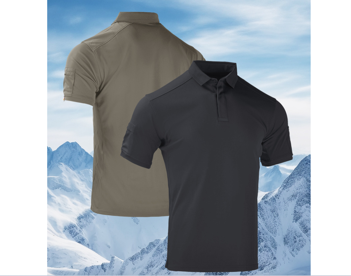 男女户外运动夏季速干T-血短袖战术衫轻薄翻领速短袖徒步衬衫