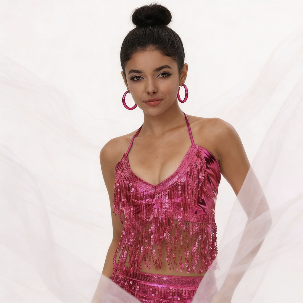 女士亮片流苏短款上衣性感挂脖露背流苏吊带派对夜店舞台狂欢音乐节穿搭Y2K复古风火辣性感支持定制加工跨境电商爆款亚马逊稀音详情图12