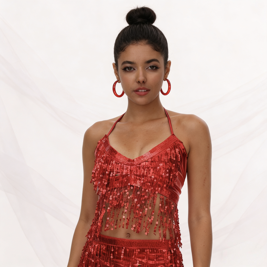 女士亮片流苏短款上衣性感挂脖露背流苏吊带派对夜店舞台狂欢音乐节穿搭Y2K复古风火辣性感支持定制加工跨境电商爆款亚马逊稀音详情图8