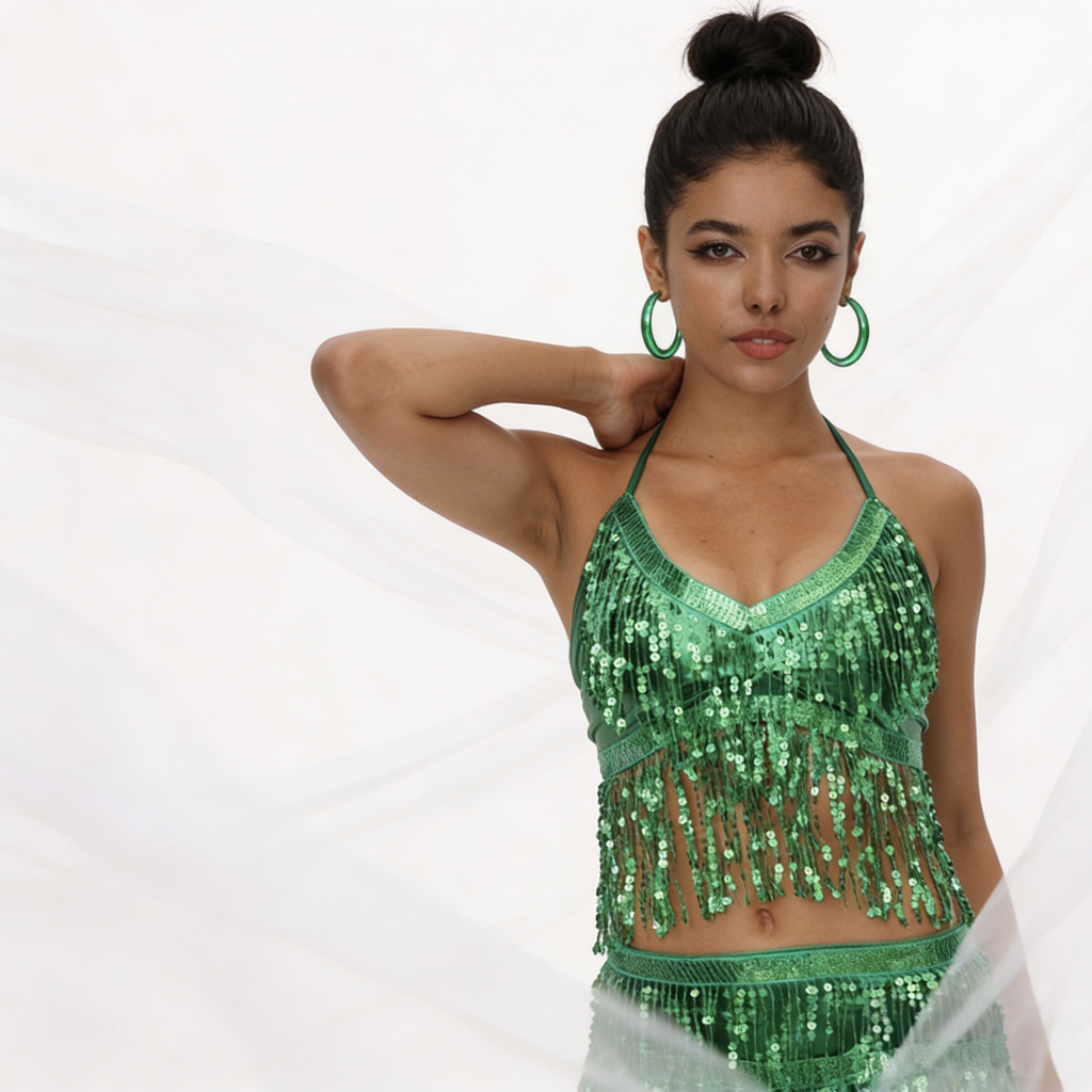 女士亮片流苏短款上衣性感挂脖露背流苏吊带派对夜店舞台狂欢音乐节穿搭Y2K复古风火辣性感支持定制加工跨境电商爆款亚马逊稀音详情图9