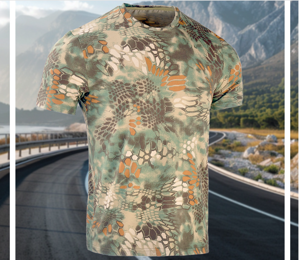 Summer outdoor sports waterproof round-neck short-sleeved outdoor camouflage T-shirt shirt, elastic and breathable half-sleeved tactical sportswear