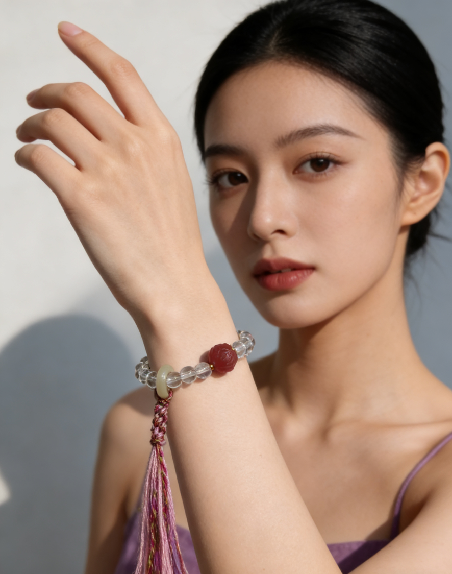 优化白水晶手链手串手绳红绳饰品时尚手饰女款简约百搭潮流手链手绳情侣款