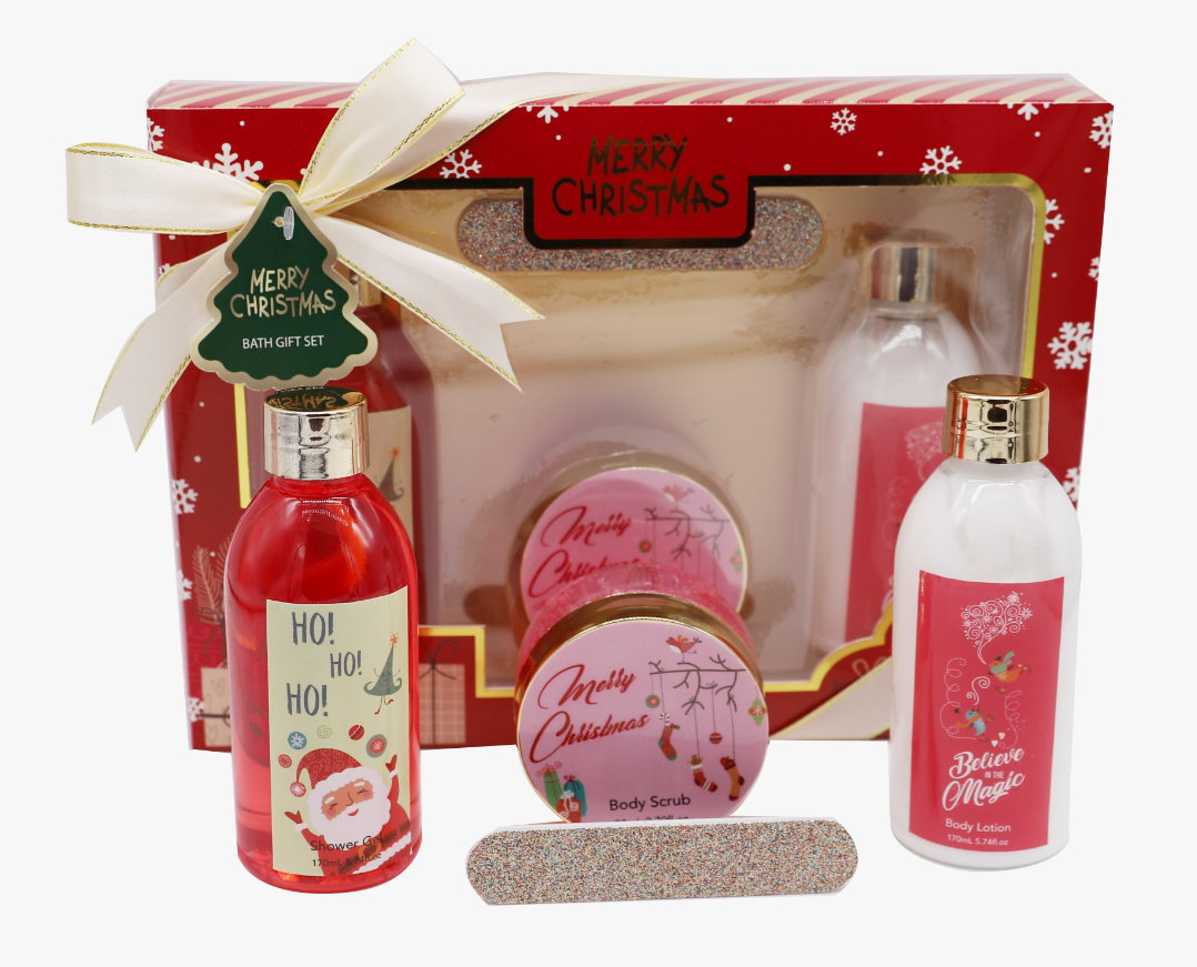 OEM ODM bath products set, Christmas-themed scented bath products, optional scented body wash set, scrub, body lotion care