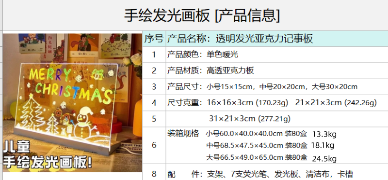 手绘发光画板可擦写亚克力透明写字板发光广告牌荧光画板记事板详情1