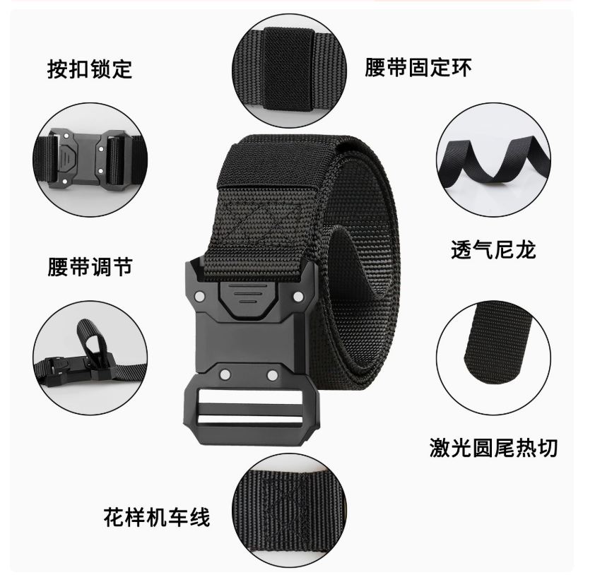 Wholesale of best-selling men's outdoor tactical belts, imitation nylon webbing workwear belts and alloy buckle men's belts Specification image