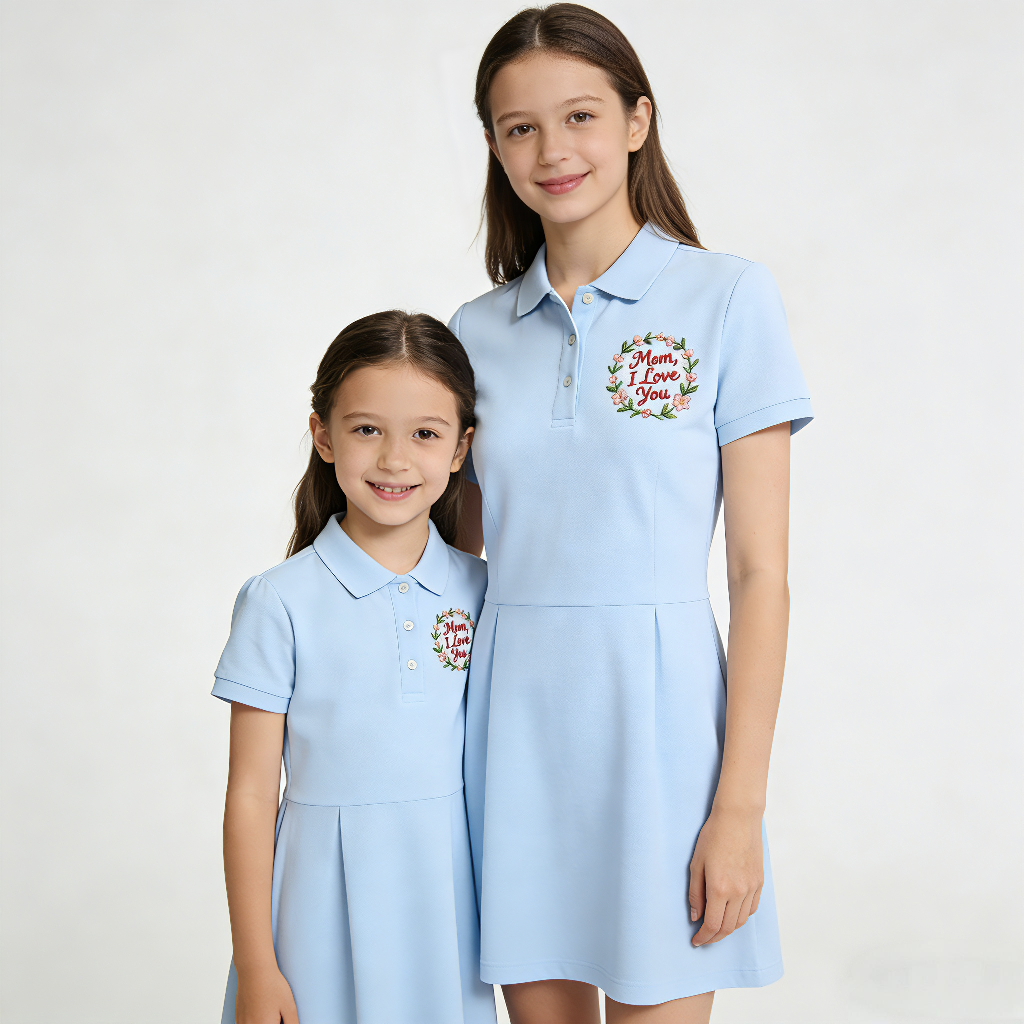 2026源头工厂夏季亲子母女装高端纯棉polo连衣裙速干刺绣母亲节图案跨境电商爆款亚马逊稀音支持POD定制加工ins风详情图6