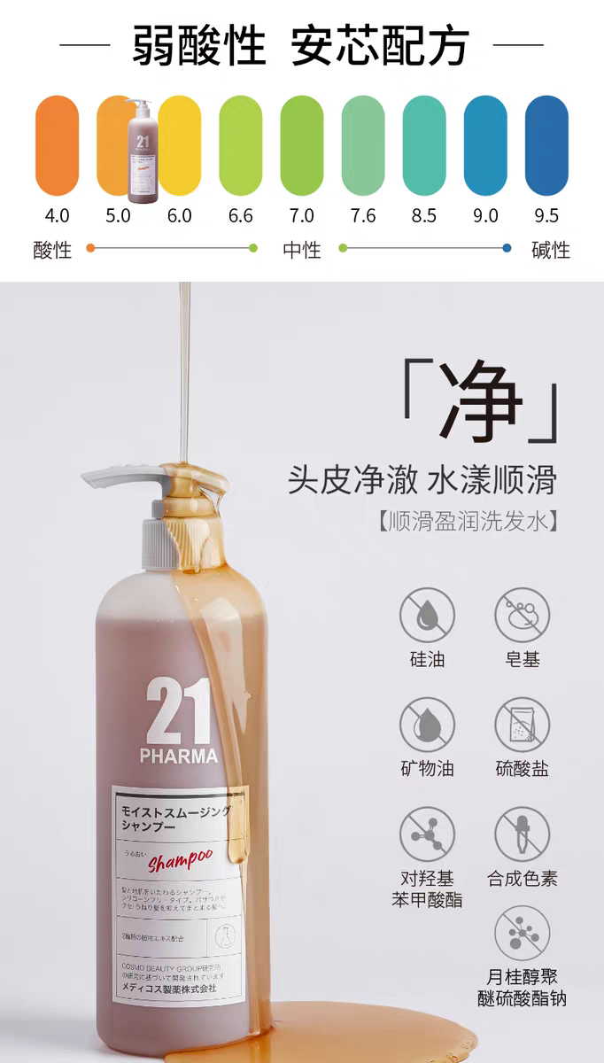 原装进口发玛21顺滑盈润洗发水600ml 柔顺无硅油大容量檀木香详情图8