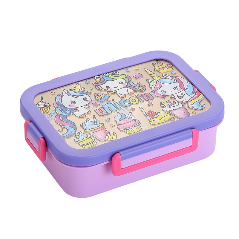 可爱独角兽卡通分格饭盒 便携密封防漏便当盒 学生儿童专用手提午餐盒 食品级餐盒详情2