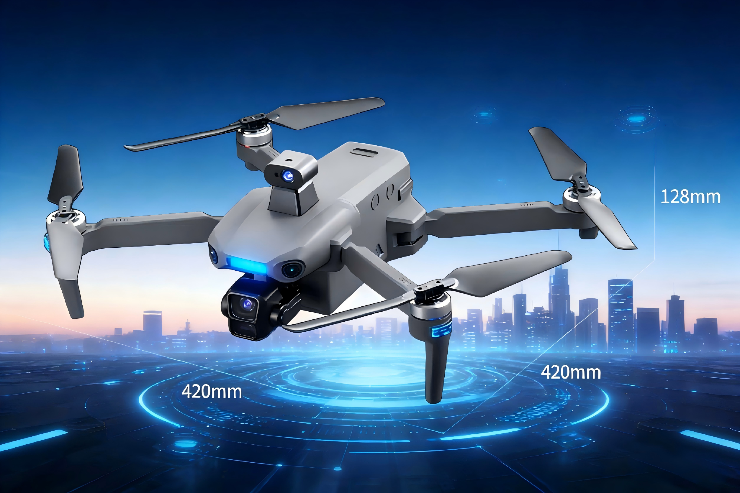 The SGAA-KS880 obstacle avoidance aerial photography drone features GPS positioning, intelligent return, one-click projection, folding aircraft, three-axis gimbal, screen control, touchpad, and remote control of the drone Specification image