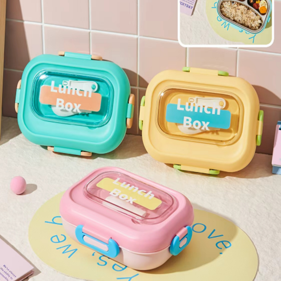 儿童便携不锈钢分格饭盒 | 食品级材质 | 带餐具 | 学生上班族午餐盒 | 防漏密封 | 多色可选详情2