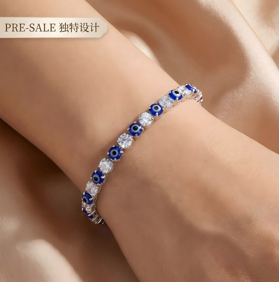 A new cross-border European and American style inS-style design Evil Eye zircon colored bracelet with single-layer rhinestone full figure