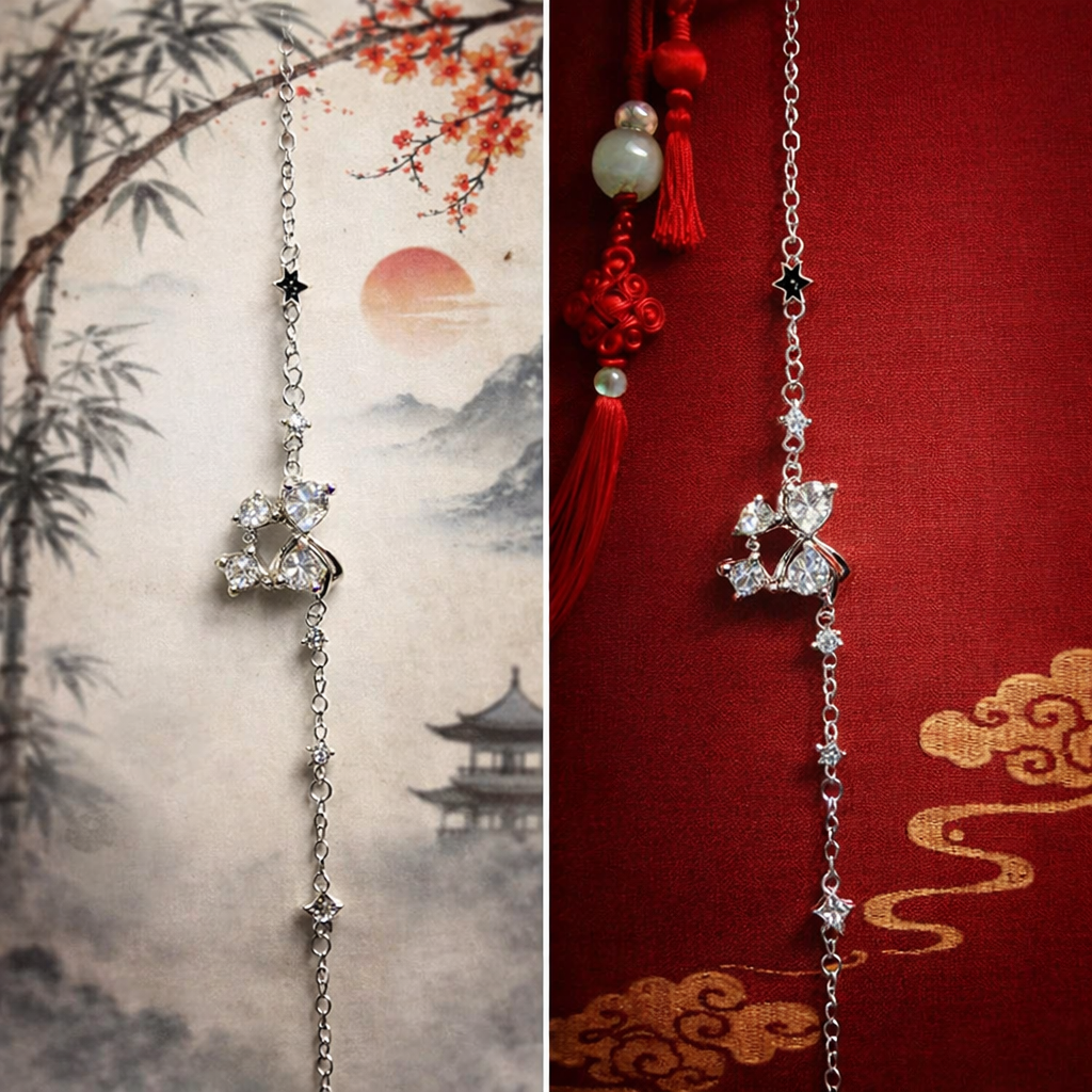 Fashion Precision S925 plain silver engraved Starry River Flowing Light · Bow main diamond embellished with star wish trajectory adjustable light luxury bracelet and jewelry