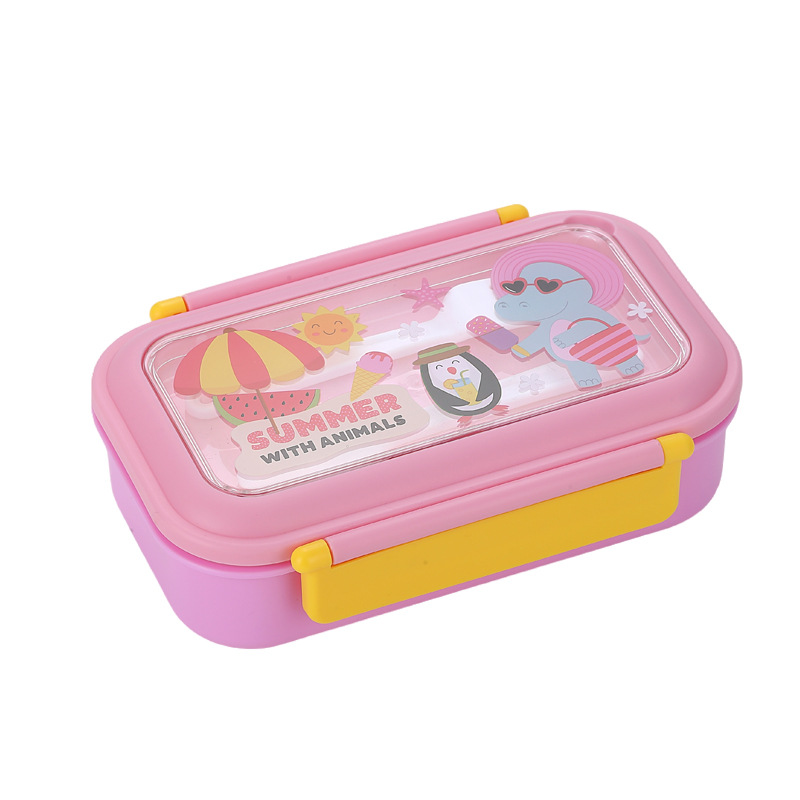 卡通恐龙夏日动物印花饭盒 自带筷勺 304 不锈钢内胆 儿童分格便当盒详情2