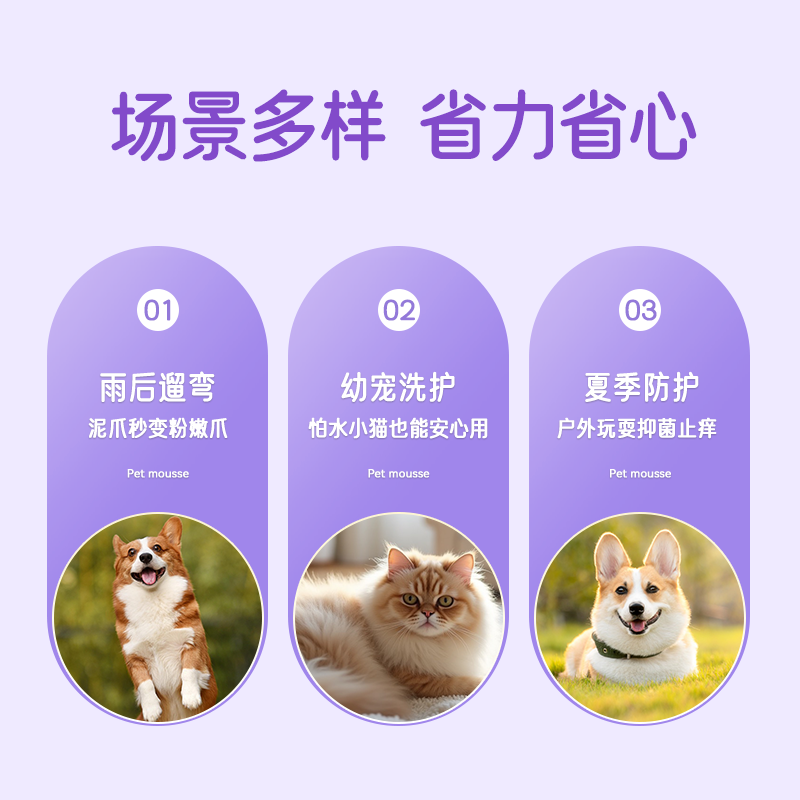 【开颜】宠物氨基酸免洗慕斯猫狗通用洁足去黑下巴尾巴清洁抑菌去油白底实物图
