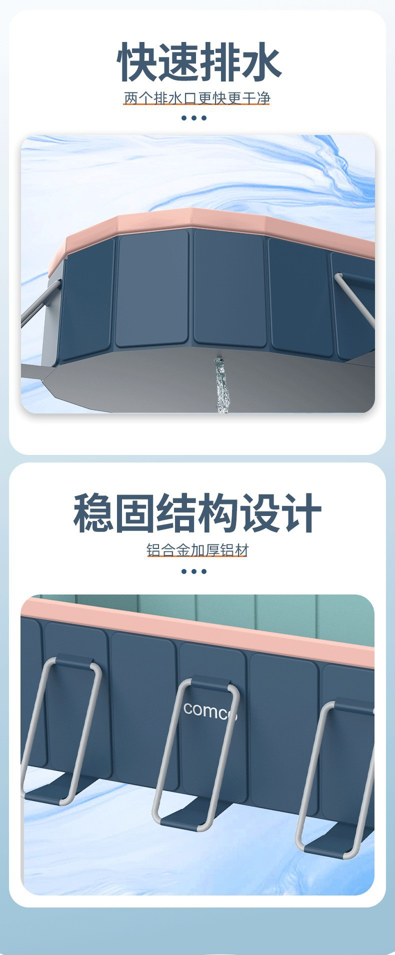 新款户外免充气折叠游泳池加厚耐磨大型家庭派对支架泳池（带遮阳蓬详情3