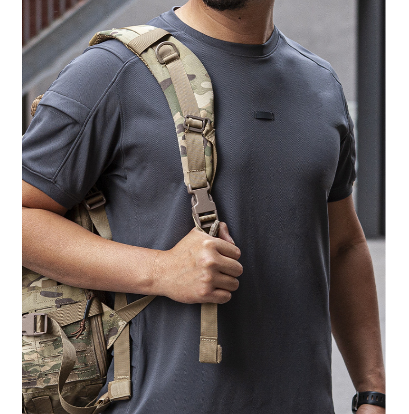 Outdoor men's summer tactical round-neck T-shirt, light, breathable, elastic, slimming sports coolmax short-sleeved Specification image
