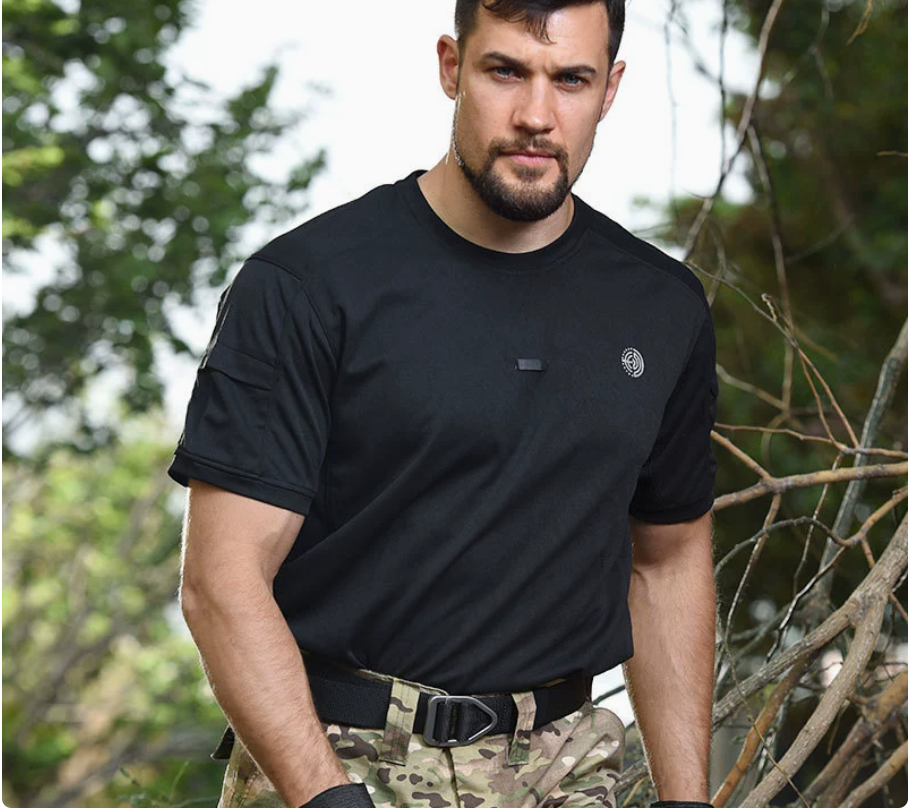 Outdoor sports training clothing, summer quick-drying round-neck sports T-shirt, short-sleeved men's tactical training and combat T-shirt details Picture