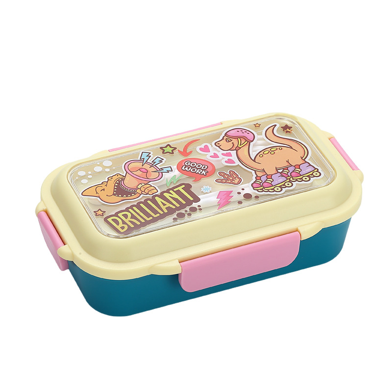 304不锈钢卡通恐龙印花不锈钢饭盒 自带筷勺 便携卡扣密封 儿童分格便当盒详情2