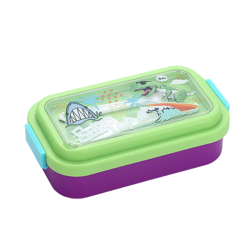 卡通工程车恐龙猫咪印花饭盒 304 不锈钢内胆 便携卡扣密封 儿童分格便当盒详情2
