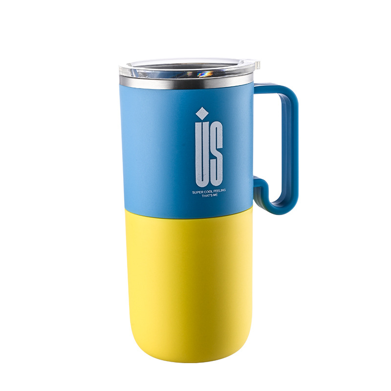 304 不锈钢撞色咖啡随手杯 带手柄与密封盖 便携车载办公保温保冷水杯详情2