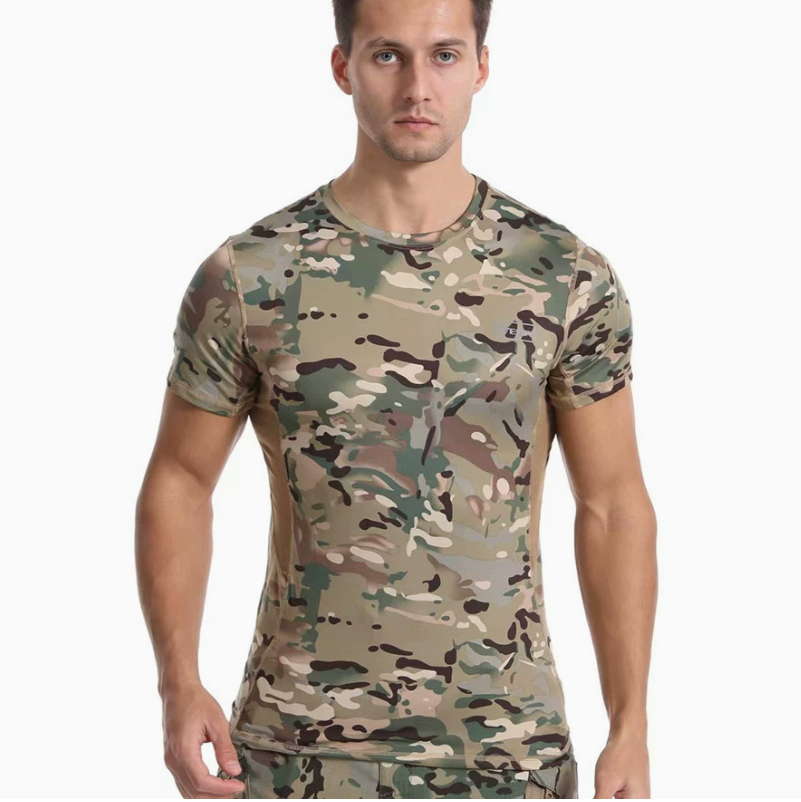 Summer men's T-shirt, outdoor sports quick-drying sweat-absorbing short-sleeved, physical training combat suit, round-neck T-shirt, breathable and quick-drying Application Scenario