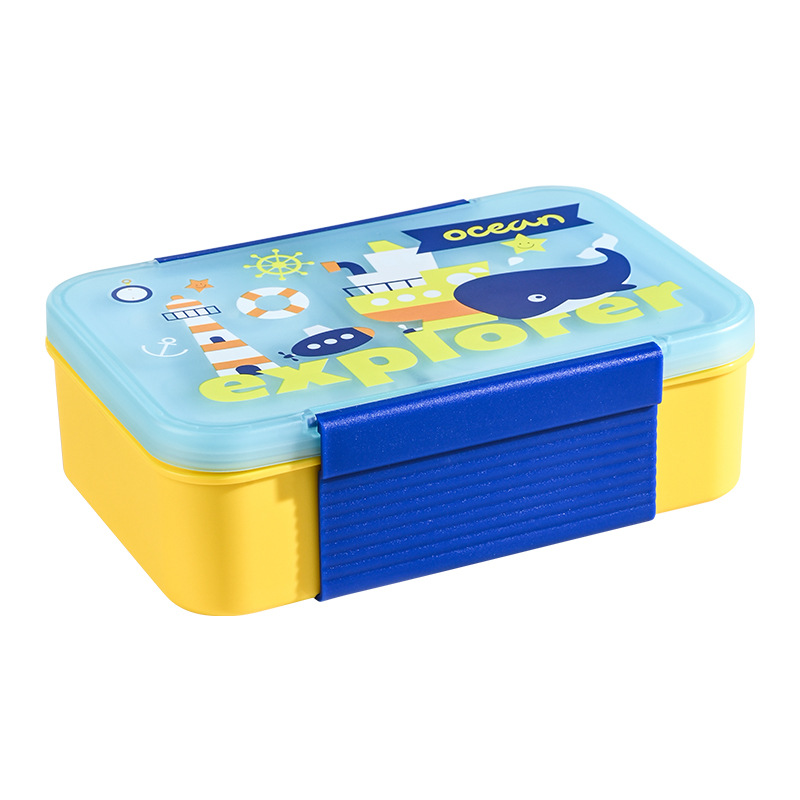 独角兽鲸鱼航海卡通印花饭盒 三格分区带独立小盒 便携卡扣密封 儿童便当盒详情2