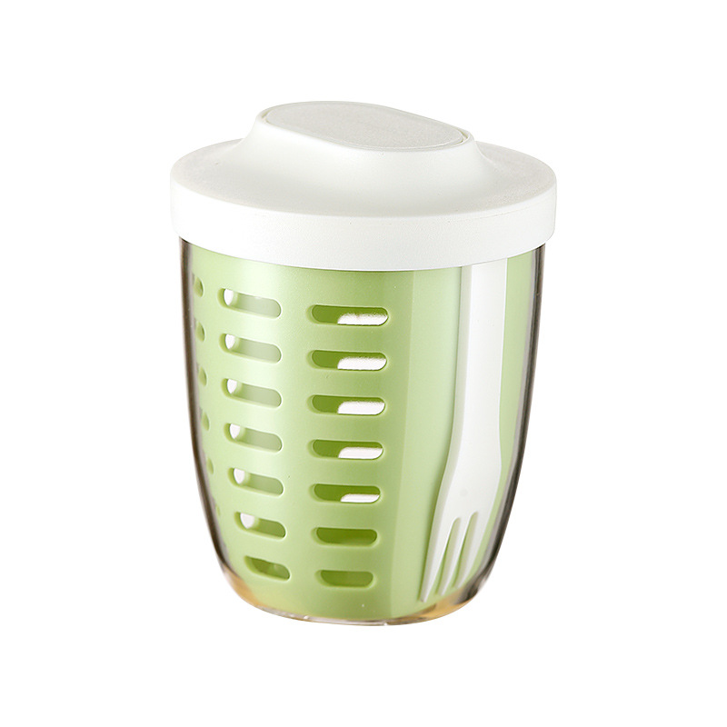 双层沥水便携沙拉杯带内置叉勺卡扣密封早餐水果酸奶杯详情2