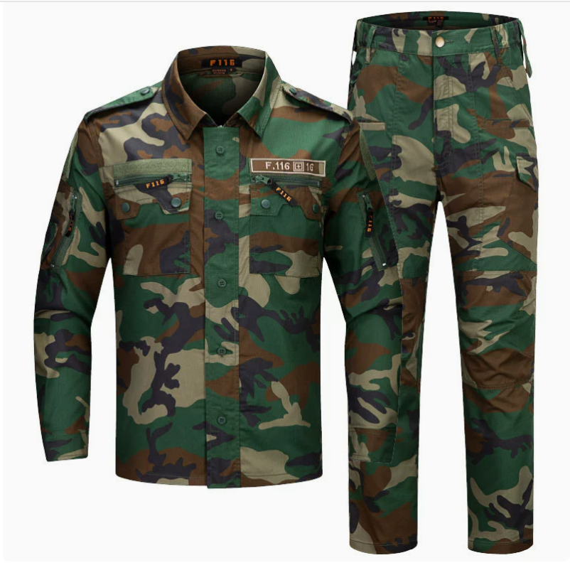 F116 long-sleeved camouflage suit for men, a thin, breathable, wear-resistant and tear-resistant outdoor sports tactical set details Picture