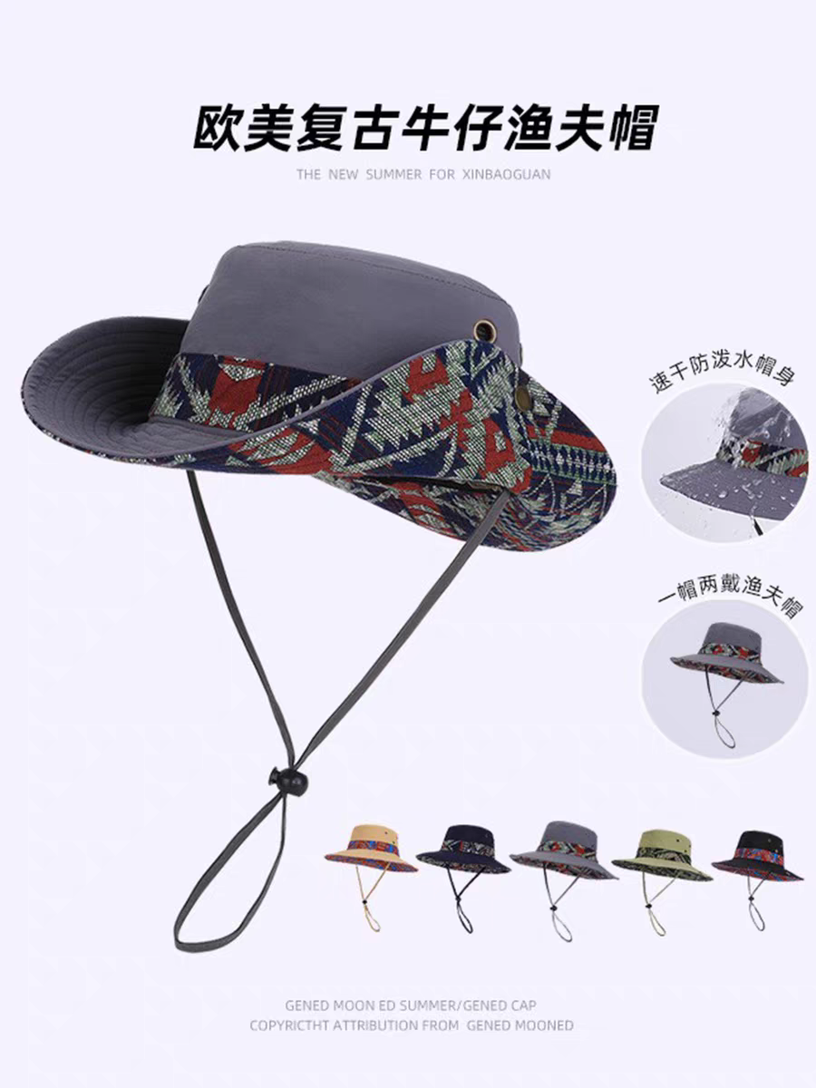 2026 New Ethnic-style sun hats, outdoor travel hats, men's and women's hiking hats