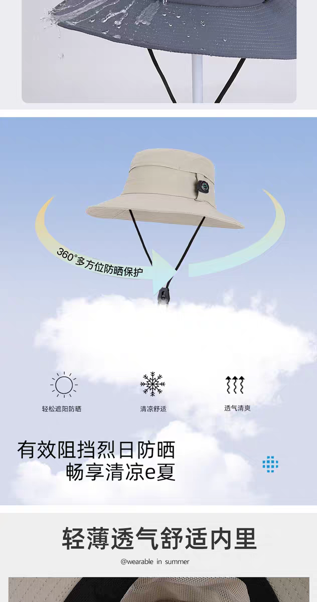 New outdoor men's and women's wide-brimmed UV-resistant sun hats, water-repellent travel caps, cycling and mountaineering caps detail image 4