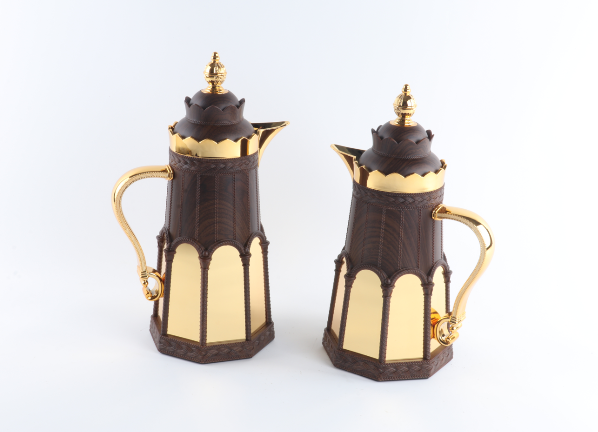 EJSHE中东保温瓶咖啡壶金属外壳玻璃内胆套装阿拉伯风格木纹畅销