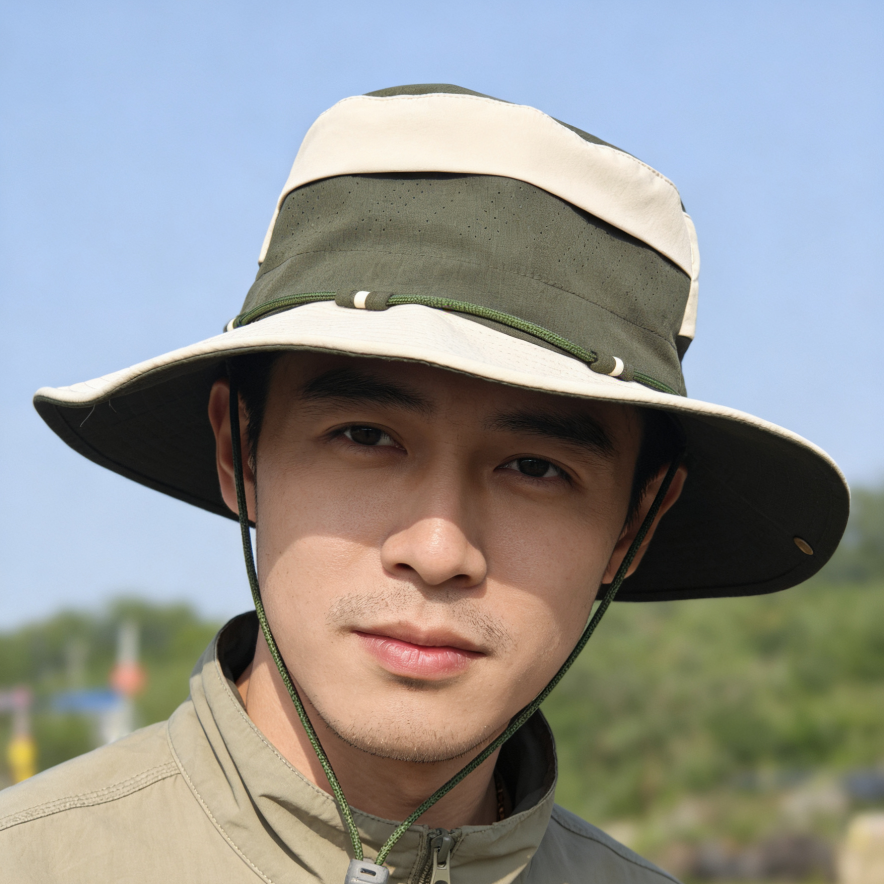 New spring, summer and autumn fashion and trendy color-blocking outdoor wide-brimmed hats, casual and popular UV-resistant hiking hats, and sunshade hats for traveling, sports and fishing detail image 2