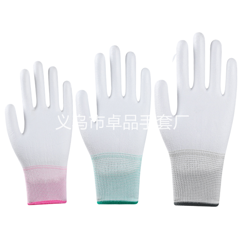 13-needle white PU-coated palm gloves, dust-free protective gloves for electronic factories, thin nylon PU-coated labor protection gloves Item Picture