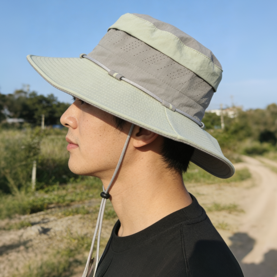 New spring, summer and autumn fashion and trendy color-blocking outdoor wide-brimmed hats, casual and popular UV-resistant hiking hats, and sunshade hats for traveling, sports and fishing Specification image