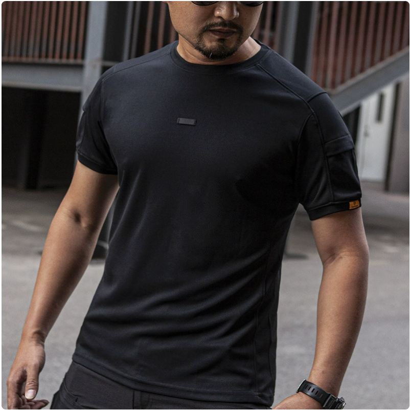 Outdoor men's summer sports tactical round-neck T-shirt, light, breathable, elastic, slimming sports short-sleeved Item Picture