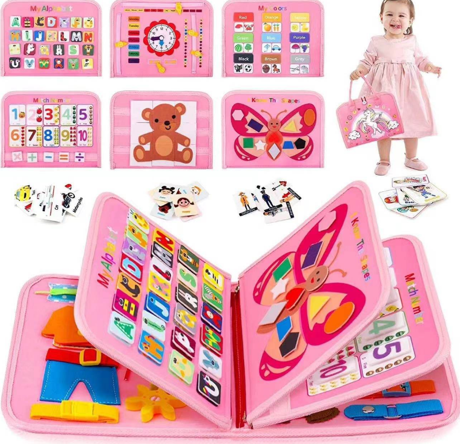 Educational toys: 8-sided multi-scene rainbow Unicorn felt book, Quiet book