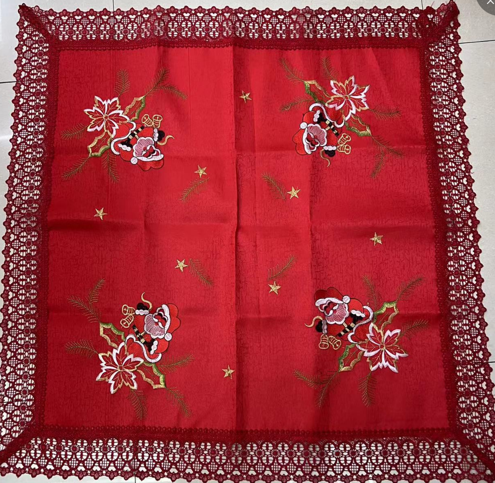 Red Christmas-themed embroidered tablecloth 1 grade Christmas pattern tablecloth Christmas pattern tablecloth Specification image