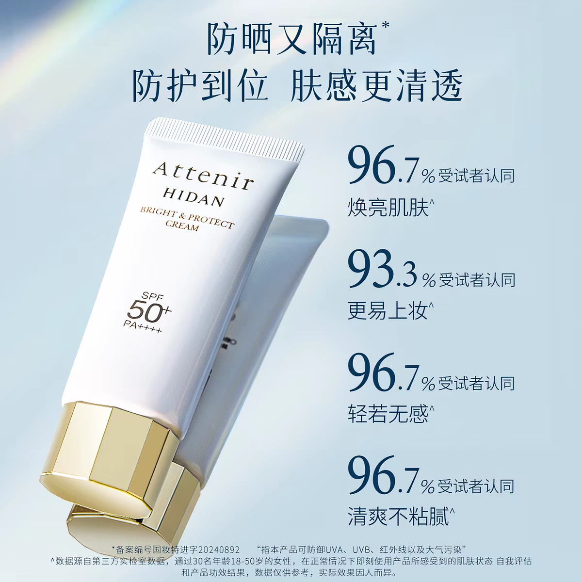 Original imported Aitian Natural Multi-effect Sunscreen Isolation Cream 40g, light and hydrating natural Face Cream SPF50+ facial sun protection