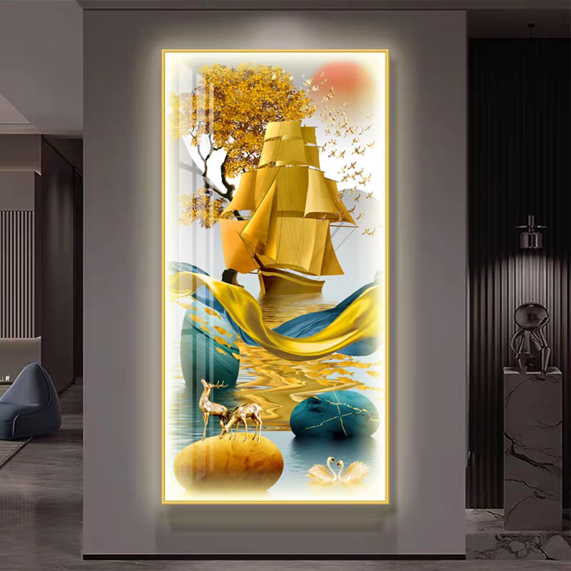 Home decoration decorative paintings, wall paintings, craft paintings, living room and bedroom decorative paintings, crystal porcelain paintings, LED entrance paintings with lights, large diamond carving paintings, factory direct sales, big discounts, customizable styles and sizes, aluminum alloy frames, gold and black styles available Item Picture